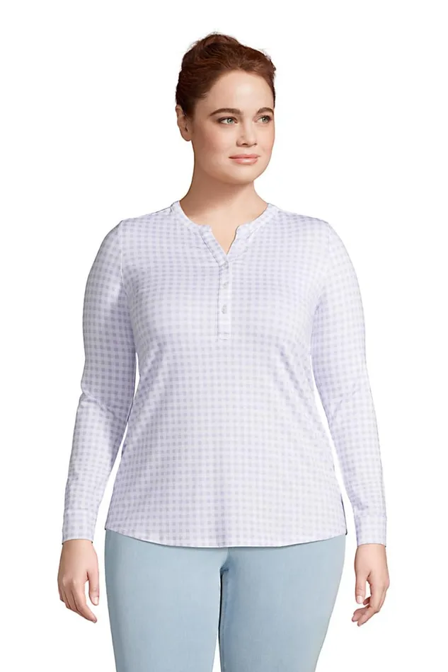 Lands039 End Tops and Tees Women Plus Size Long Sleeve Button Cuff Tunic Top Sweet Lavender Purple Gingham Lands039 End Tops and Tees Women Plus Size Long Sleeve Button Cuff Tunic Top Sweet Lavender Purple Gingham