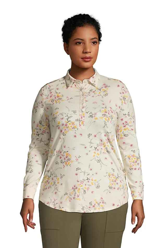 Lands039 End Tops and Tees Women Plus Size Long Sleeve Popover Extra Long Tunic Antique Alabaster Field Floral Lands039 End Tops and Tees Women Plus Size Long Sleeve Popover Extra Long Tunic Antique Alabaster Field Floral