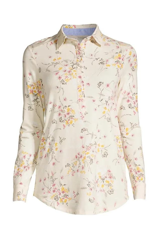 Lands039 End Tops and Tees Women Plus Size Long Sleeve Popover Extra Long Tunic Antique Alabaster Field Floral Lands039 End Tops and Tees Women Plus Size Long Sleeve Popover Extra Long Tunic Antique Alabaster Field Floral