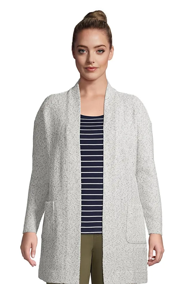 Lands039 End Tops and Tees Women Plus Size Long Sleeve Textured Open Cardigan Ivory Marl Lands039 End Tops and Tees Women Plus Size Long Sleeve Textured Open Cardigan Ivory Marl