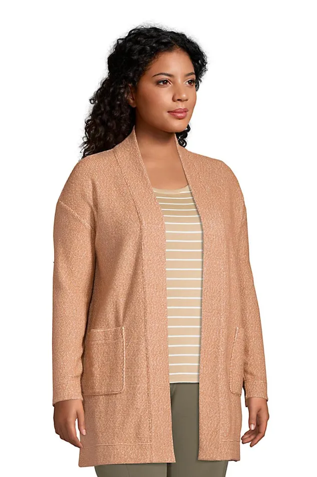 Lands039 End Tops and Tees Women Plus Size Long Sleeve Textured Open Cardigan Ivory Marl Lands039 End Tops and Tees Women Plus Size Long Sleeve Textured Open Cardigan Ivory Marl