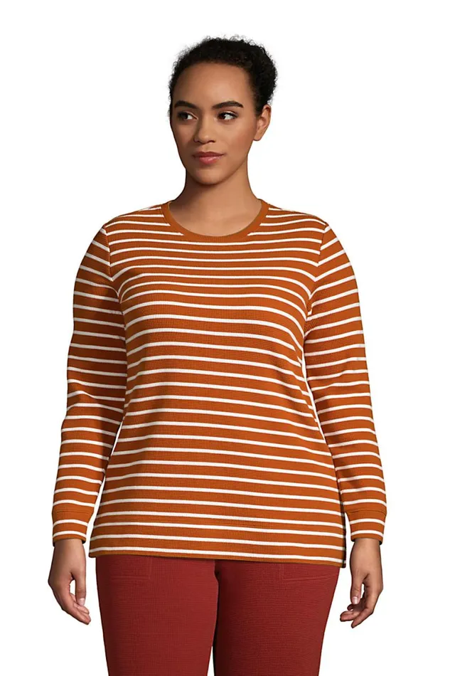 Lands039 End Tops and Tees Women Plus Size Long Sleeve Waffle Sweatshirt Tunic Burnt Caramel
