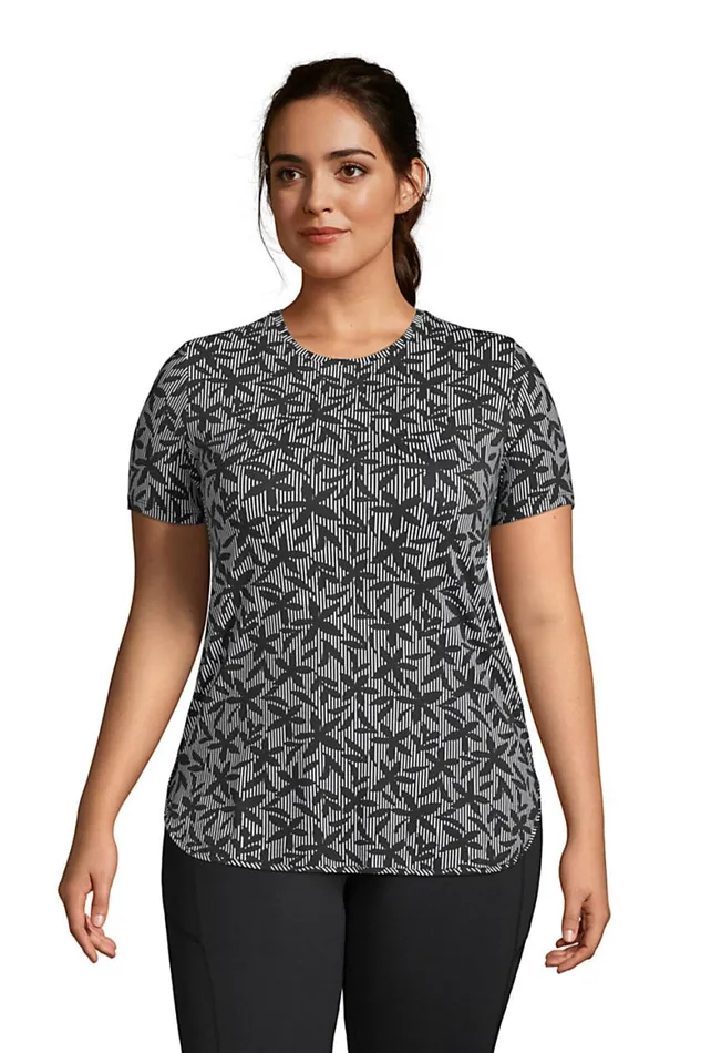 Lands039 End Tops and Tees Women Plus Size Moisture Wicking Upf Sun Short Sleeve Curved Hem Tunic Topprint Black Stripe Floral Lands039 End Tops and Tees Women Plus Size Moisture Wicking Upf Sun Short Sleeve Curved Hem Tunic Topprint Black Stripe Floral