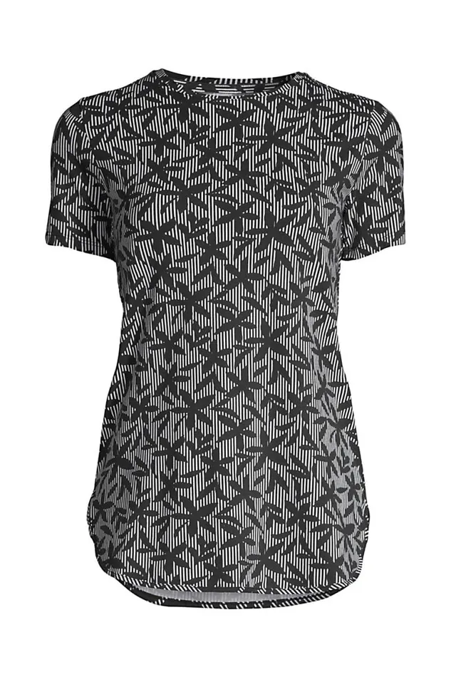 Lands039 End Tops and Tees Women Plus Size Moisture Wicking Upf Sun Short Sleeve Curved Hem Tunic Topprint Black Stripe Floral Lands039 End Tops and Tees Women Plus Size Moisture Wicking Upf Sun Short Sleeve Curved Hem Tunic Topprint Black Stripe Floral