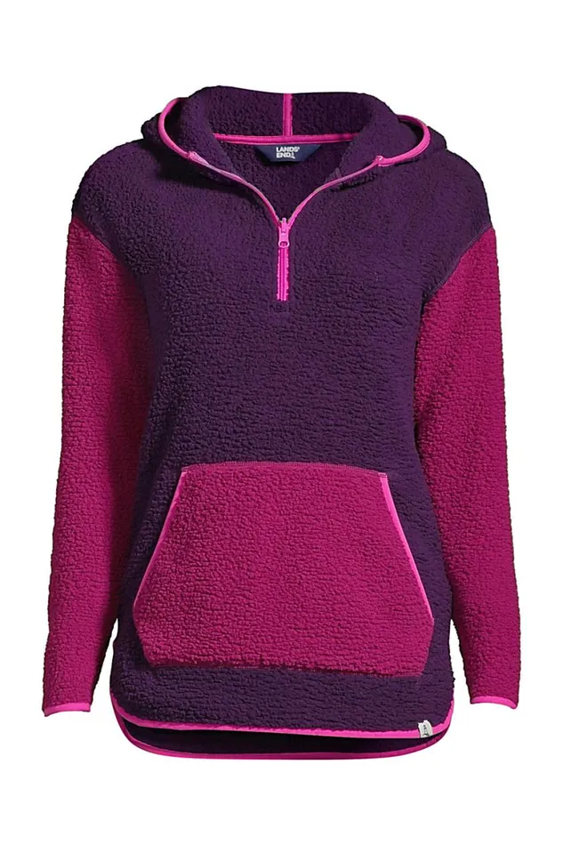 Lands039 End Tops and Tees Women Plus Size Quarter Zip Sherpa Fleece Hoodie Blackberry Colorblock Lands039 End Tops and Tees Women Plus Size Quarter Zip Sherpa Fleece Hoodie Blackberry Colorblock