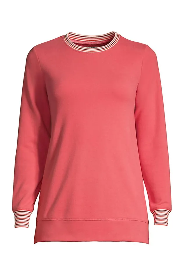 Lands039 End Tops and Tees Women Plus Size Serious Sweats Crewneck Long Sleeve Sweatshirt Tunic Soft Mojave Rose Multi Stripe