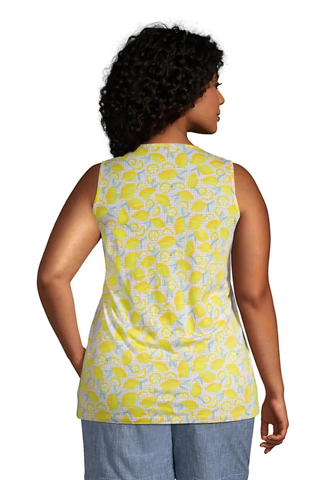 Lands039 End Tops and Tees Women Plus Size Slub Vneck Trimmed Tunic Tank Bright Sun Yellow Lemon Check Lands039 End Tops and Tees Women Plus Size Slub Vneck Trimmed Tunic Tank Bright Sun Yellow Lemon Check