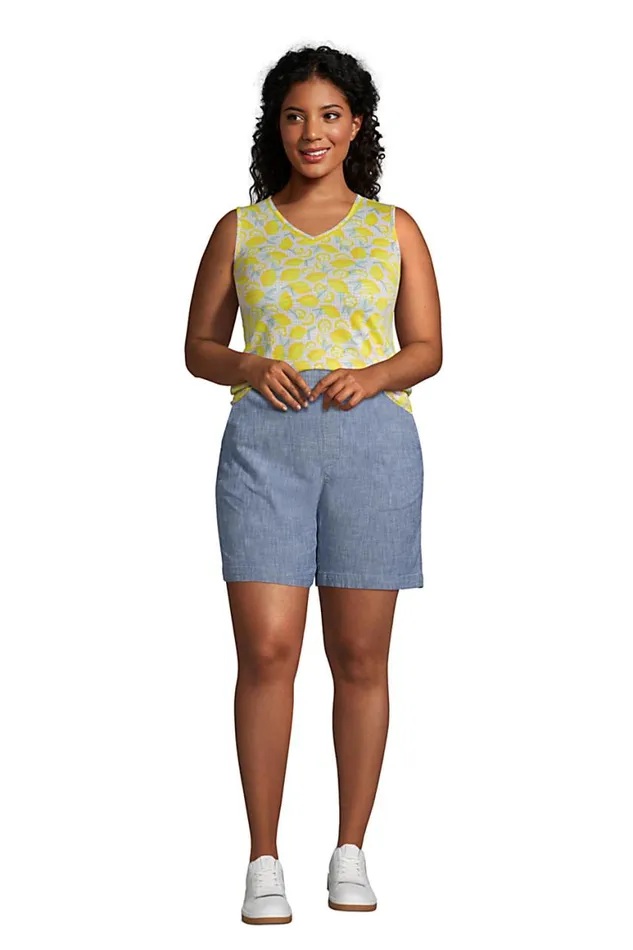 Lands039 End Tops and Tees Women Plus Size Slub Vneck Trimmed Tunic Tank Bright Sun Yellow Lemon Check Lands039 End Tops and Tees Women Plus Size Slub Vneck Trimmed Tunic Tank Bright Sun Yellow Lemon Check
