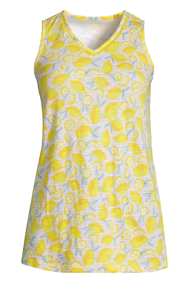 Lands039 End Tops and Tees Women Plus Size Slub Vneck Trimmed Tunic Tank Bright Sun Yellow Lemon Check Lands039 End Tops and Tees Women Plus Size Slub Vneck Trimmed Tunic Tank Bright Sun Yellow Lemon Check