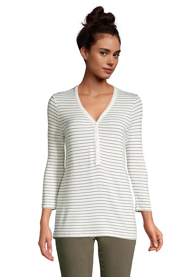Lands039 End Tops and Tees Women Super Soft 34 Sleeve Henley Top Ivory
