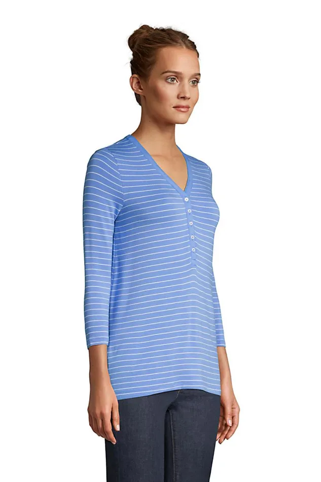 Lands039 End Tops and Tees Women Super Soft 34 Sleeve Henley Top Ivory