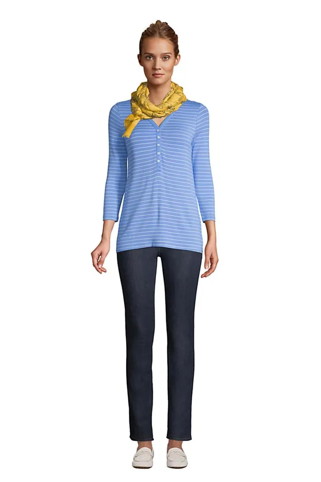 Lands039 End Tops and Tees Women Super Soft 34 Sleeve Henley Top Ivory