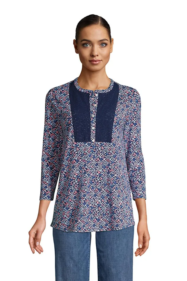 Lands039 End Tunic Tops Women 34 Sleeve Curved Hem Tunic Top Deep Sea Navy Petal Floral Lands039 End Tunic Tops Women 34 Sleeve Curved Hem Tunic Top Deep Sea Navy Petal Floral