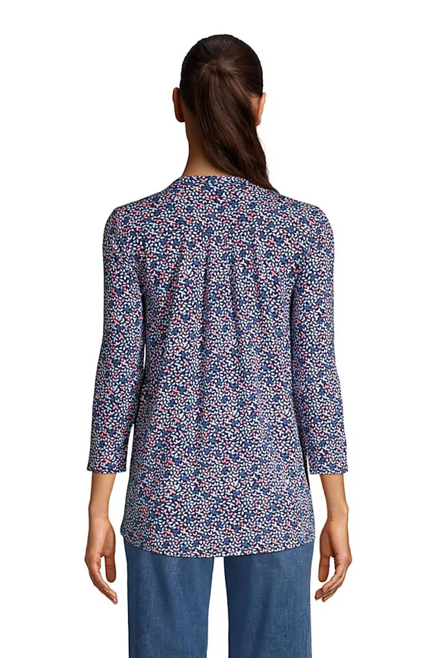 Lands039 End Tunic Tops Women 34 Sleeve Curved Hem Tunic Top Deep Sea Navy Petal Floral Lands039 End Tunic Tops Women 34 Sleeve Curved Hem Tunic Top Deep Sea Navy Petal Floral