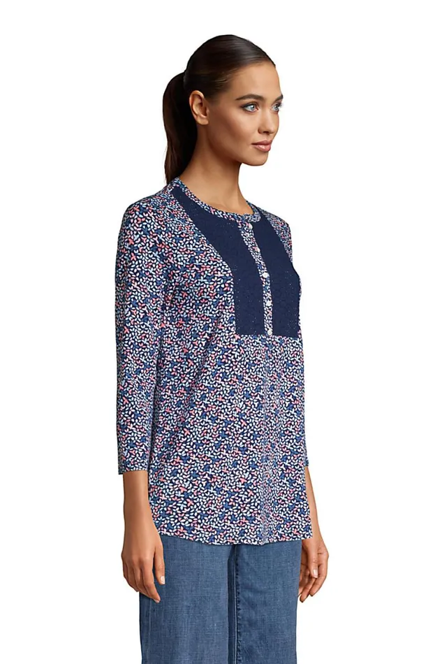 Lands039 End Tunic Tops Women 34 Sleeve Curved Hem Tunic Top Deep Sea Navy Petal Floral Lands039 End Tunic Tops Women 34 Sleeve Curved Hem Tunic Top Deep Sea Navy Petal Floral
