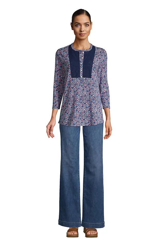 Lands039 End Tunic Tops Women 34 Sleeve Curved Hem Tunic Top Deep Sea Navy Petal Floral Lands039 End Tunic Tops Women 34 Sleeve Curved Hem Tunic Top Deep Sea Navy Petal Floral