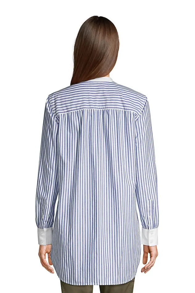 Lands039 End Tunic Tops Women Cotton Aline Long Sleeve Tunic Top Cool Cobalt Varsity Stripe