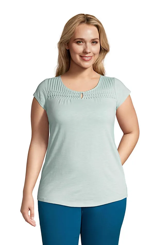 Lands039 End Tunic Tops Women Plus Size Cap Sleeve Slub Jersey Pintuck Tunic Aqua Breeze Lands039 End Tunic Tops Women Plus Size Cap Sleeve Slub Jersey Pintuck Tunic Aqua Breeze