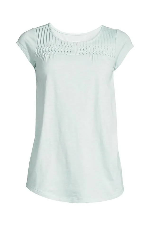 Lands039 End Tunic Tops Women Plus Size Cap Sleeve Slub Jersey Pintuck Tunic Aqua Breeze