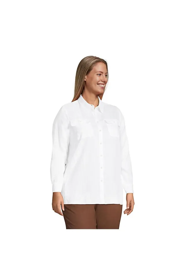 Lands039 End Tunic Tops Women Plus Size Linen Button Front Utility Tunic Top Cool Aqua Blue Linen