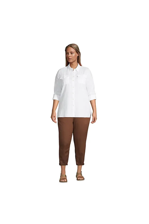 Lands039 End Tunic Tops Women Plus Size Linen Button Front Utility Tunic Top Cool Aqua Blue Linen