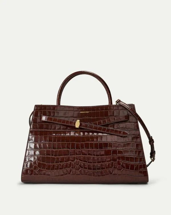 Large Veronica Beard CrocEmbossed Dash Bag Chestnut Women Veronica Beard Handbags