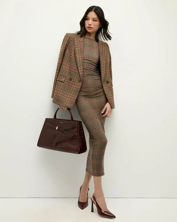 Large Veronica Beard CrocEmbossed Dash Bag Chestnut Women Veronica Beard Handbags