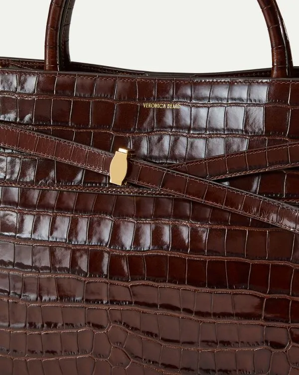 Large Veronica Beard CrocEmbossed Dash Bag Chestnut Women Veronica Beard Handbags