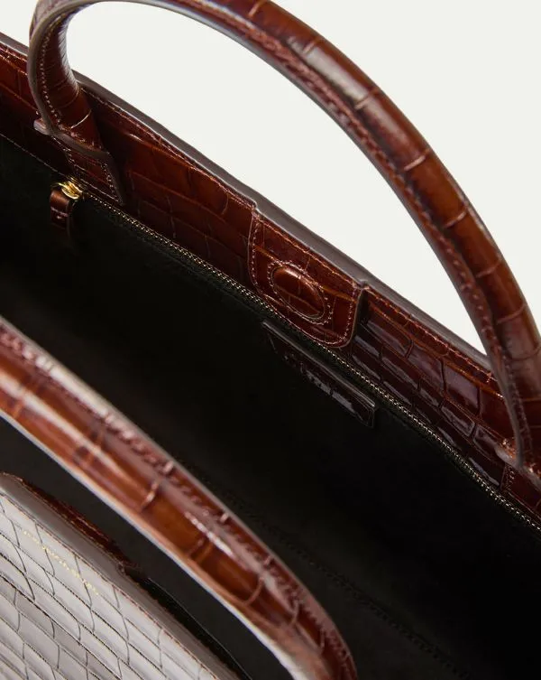 Large Veronica Beard CrocEmbossed Dash Bag Chestnut Women Veronica Beard Handbags