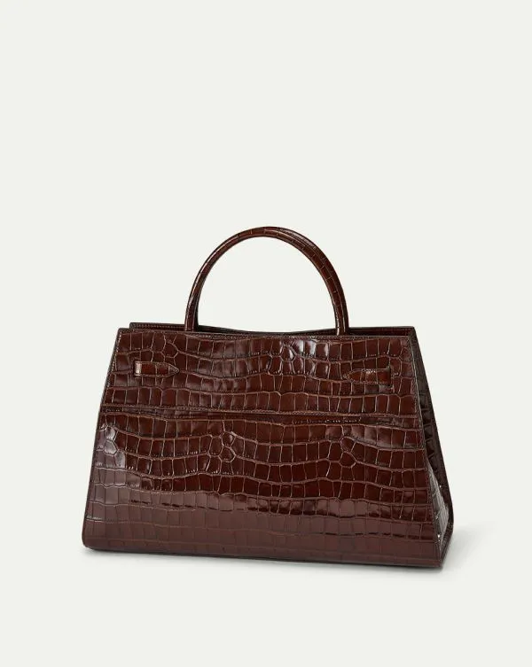 Large Veronica Beard CrocEmbossed Dash Bag Chestnut Women Veronica Beard Handbags