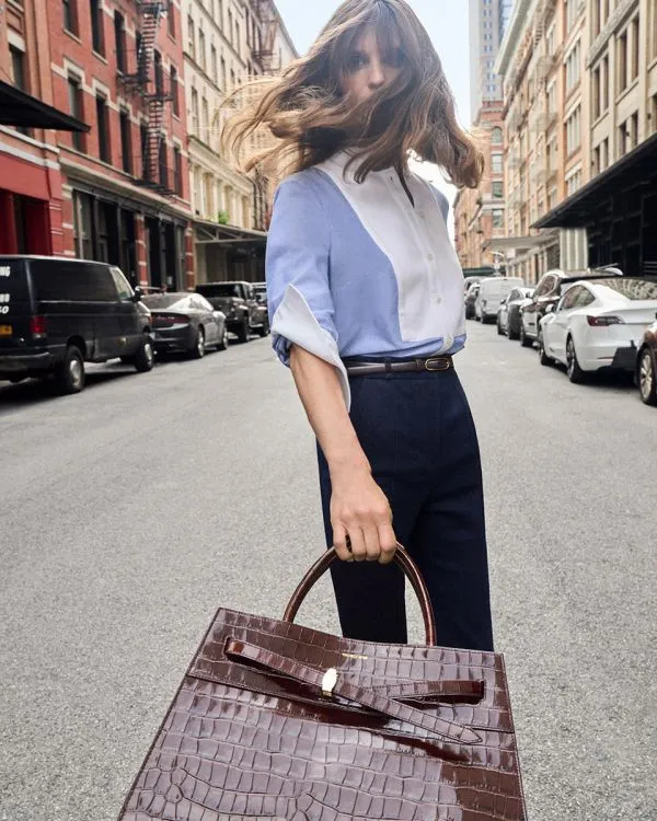 Large Veronica Beard CrocEmbossed Dash Bag Chestnut Women Veronica Beard Handbags