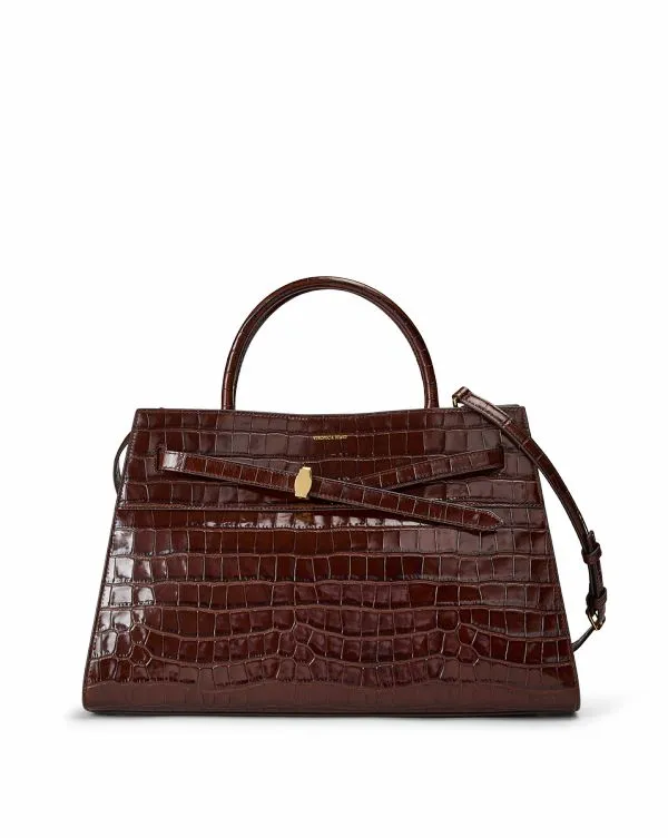 Large Veronica Beard CrocEmbossed Dash Bag Chestnut Women Veronica Beard Handbags