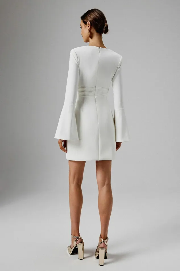 Lavish Alice ALine Dresses LARA Fluted Sleeve Micro Shell Button Mini Dress In White White 8211 Women