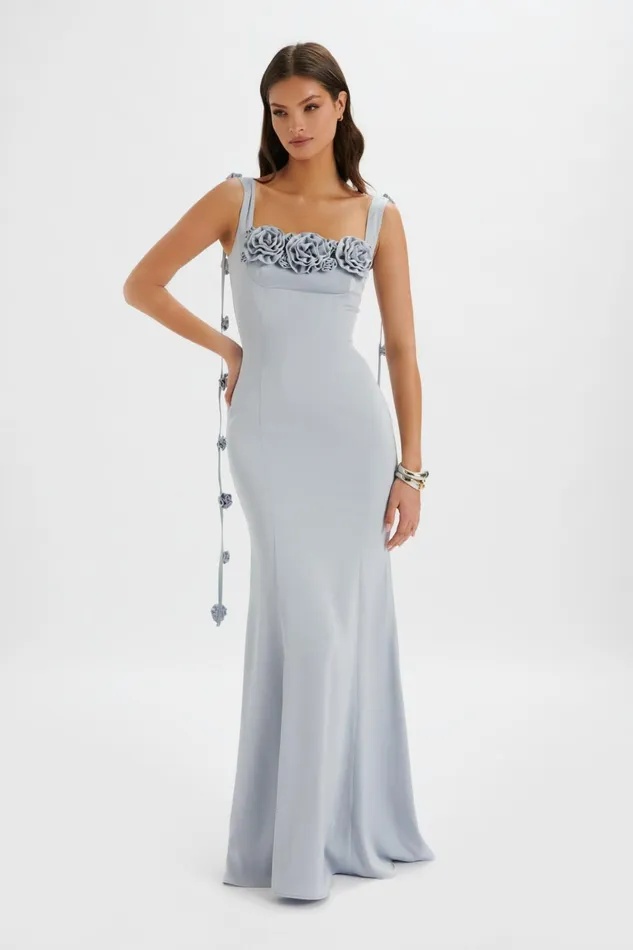 Lavish Alice Backless Dresses NATALYA 3D Flower Detail Satin Maxi Dress In Blue Blue 8211 Women Lavish Alice Backless Dresses NATALYA 3D Flower Detail Satin Maxi Dress In Blue Blue 8211 Women