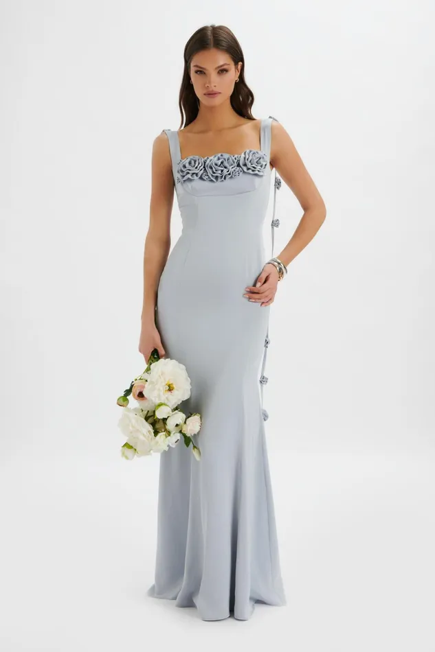 Lavish Alice Backless Dresses NATALYA 3D Flower Detail Satin Maxi Dress In Blue Blue 8211 Women