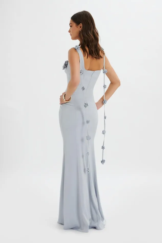 Lavish Alice Backless Dresses NATALYA 3D Flower Detail Satin Maxi Dress In Blue Blue 8211 Women