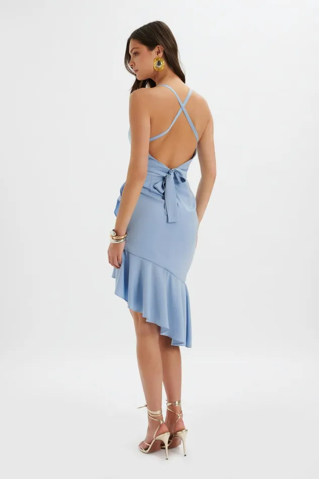 Lavish Alice Backless Dresses SAWYER Cross Back Cowl Neck Midi Dress In Cornflower Blue Cornflower Blue 8211 Women