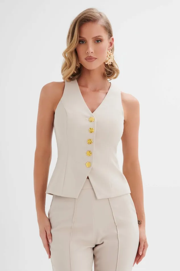 Lavish Alice Blazers ARIA Rose Button Waistcoat In Champagne Champagne 8211 Women