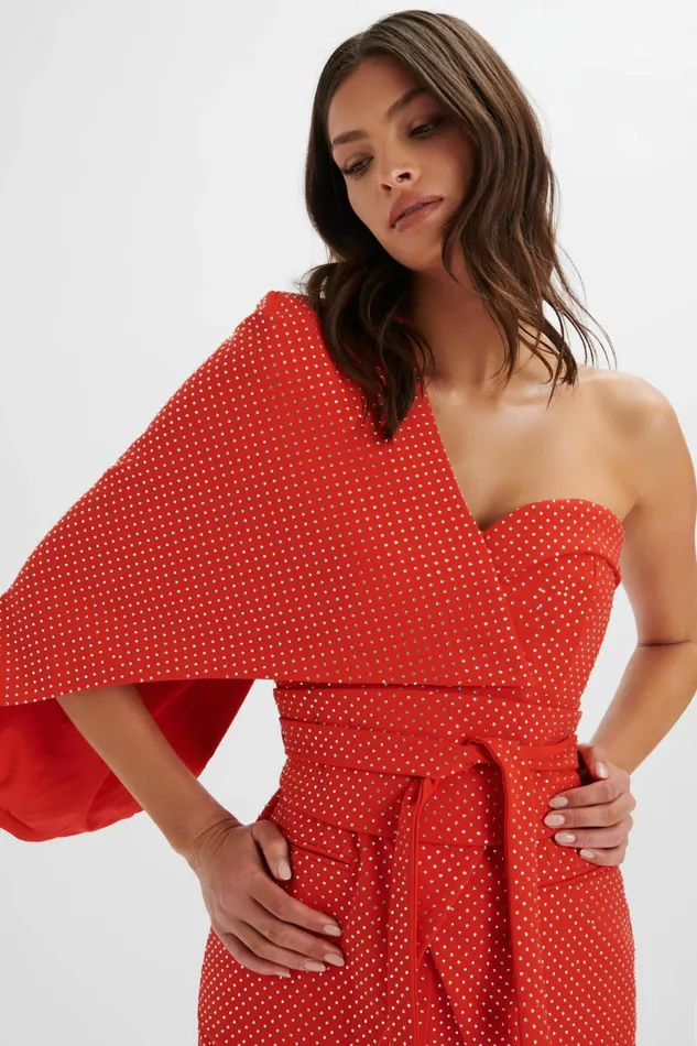 Lavish Alice Blazers ERIN Crystal Embellished Asymmetric Cape Blazer In Red Red 8211 Women Lavish Alice Blazers ERIN Crystal Embellished Asymmetric Cape Blazer In Red Red 8211 Women