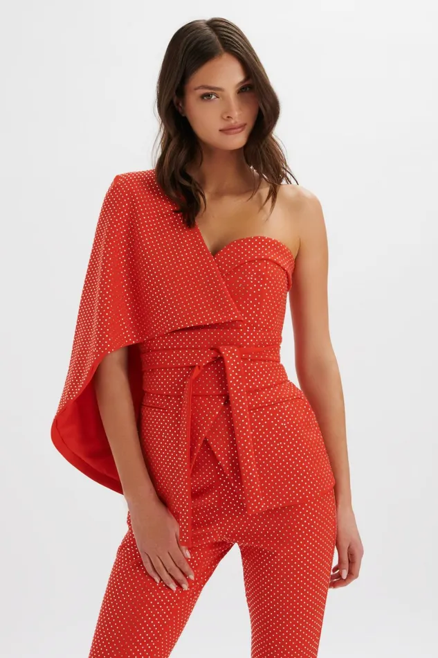 Lavish Alice Blazers ERIN Crystal Embellished Asymmetric Cape Blazer In Red Red 8211 Women