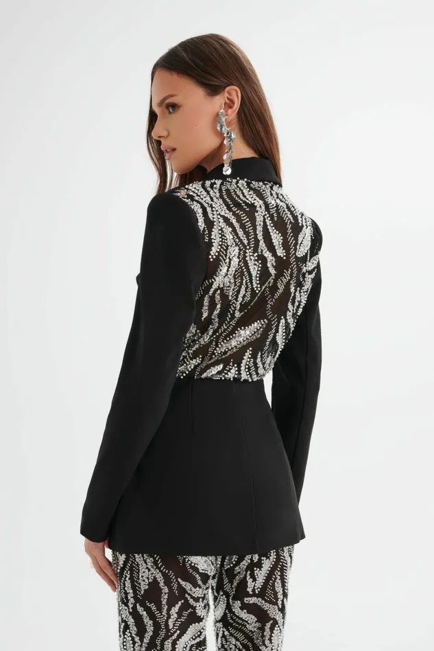 Lavish Alice Blazers LEXY Embellished Mesh Back Blazer In Black Black 8211 Women Lavish Alice Blazers LEXY Embellished Mesh Back Blazer In Black Black 8211 Women