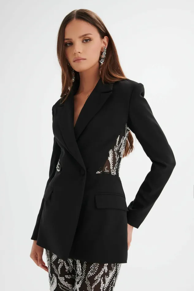 Lavish Alice Blazers LEXY Embellished Mesh Back Blazer In Black Black 8211 Women
