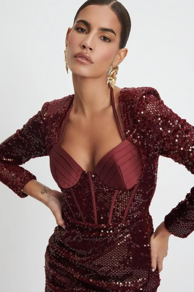 Lavish Alice Bodycon Dresses AVA Velvet Sequin And Satin Mix Mini Dress In Burgundy Burgundy 8211 Women