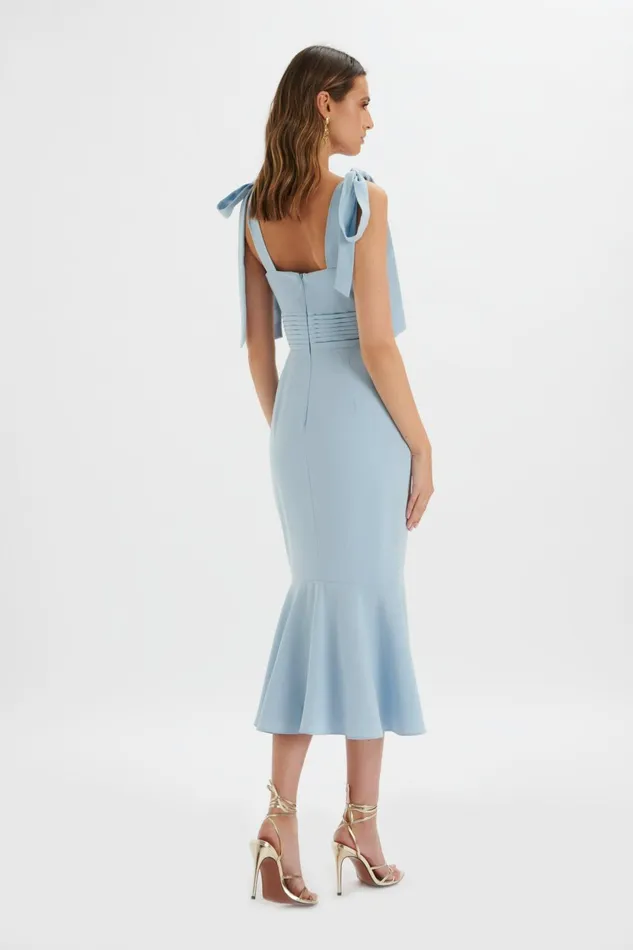 Lavish Alice Bodycon Dresses KAMILA Tie Strap Micro Button Midi Dress In Deep Corn Flower Blue Deep Corn Flower Blue 8211 Women