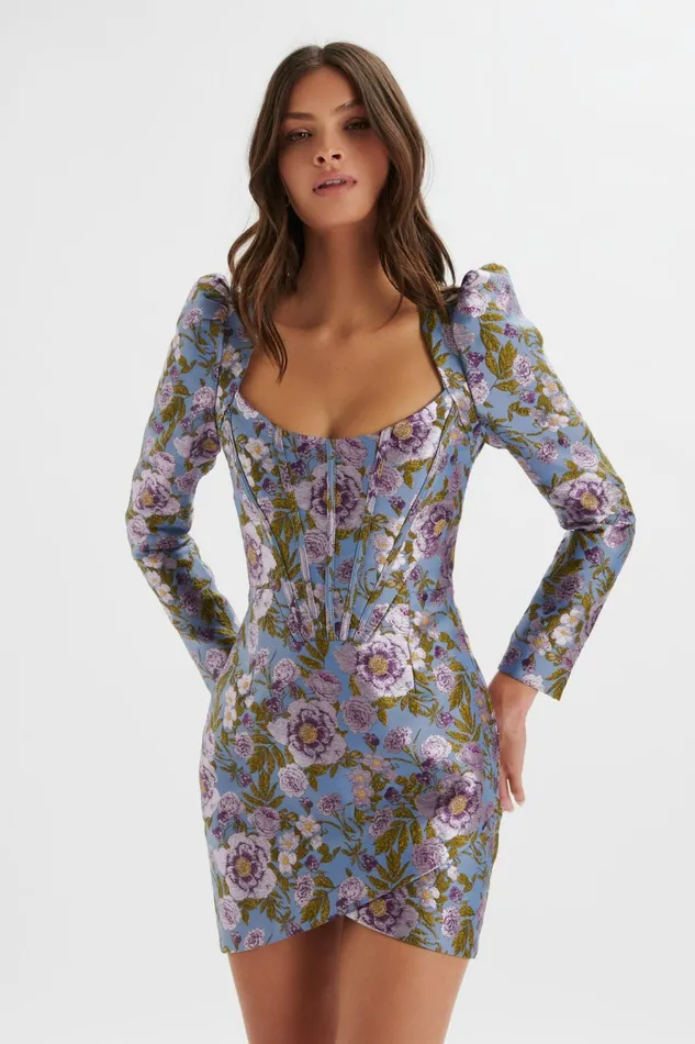 Lavish Alice Bodycon Dresses LENNON Jaquard Corset Wrap Mini Dress In Blue Purple Blue Purple 8211 Women Lavish Alice Bodycon Dresses LENNON Jaquard Corset Wrap Mini Dress In Blue Purple Blue Purple 8211 Women