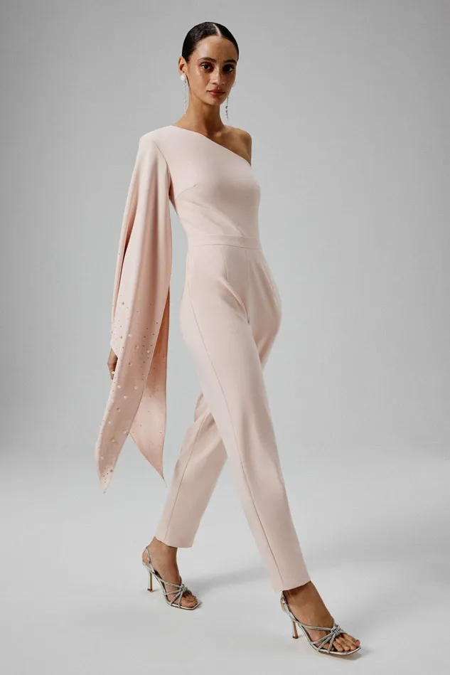 Lavish Alice Cape Dresses KADY Ombre Embellished One Shoulder Jumpsuit In Blush Pink Light Pink 8211 Women Lavish Alice Cape Dresses KADY Ombre Embellished One Shoulder Jumpsuit In Blush Pink Light Pink 8211 Women