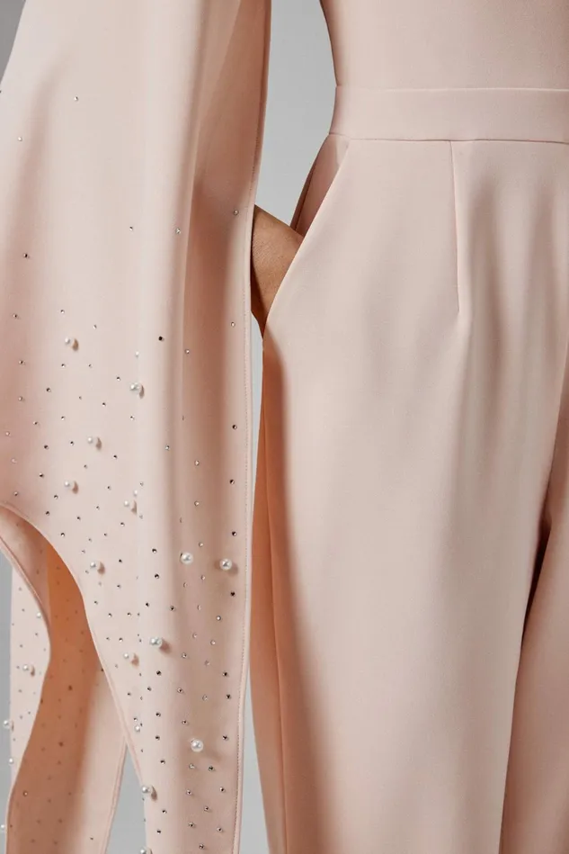 Lavish Alice Cape Dresses KADY Ombre Embellished One Shoulder Jumpsuit In Blush Pink Light Pink 8211 Women