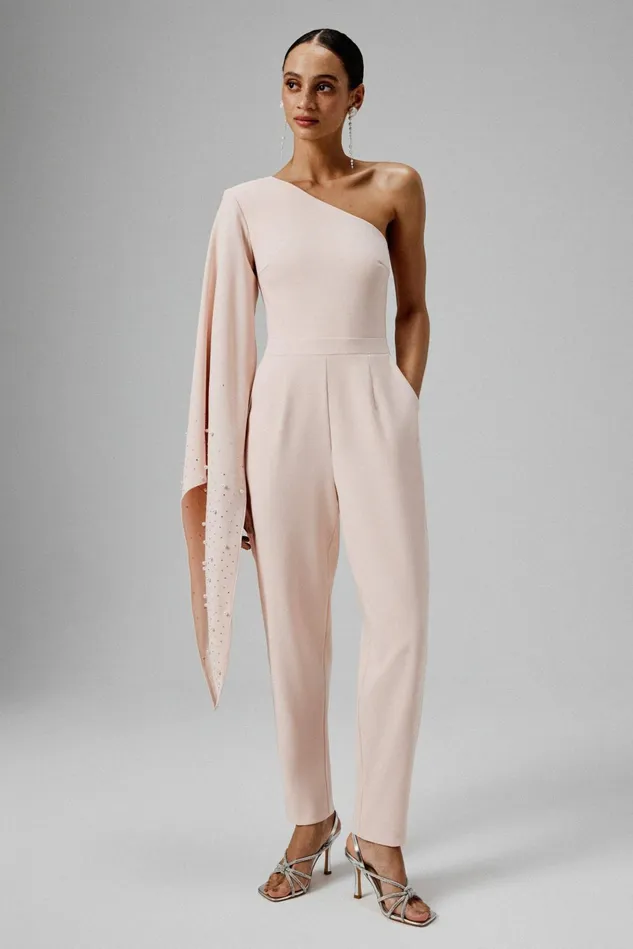 Lavish Alice Cape Dresses KADY Ombre Embellished One Shoulder Jumpsuit In Blush Pink Light Pink 8211 Women