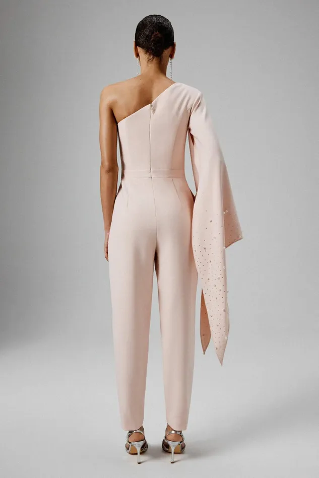 Lavish Alice Cape Dresses KADY Ombre Embellished One Shoulder Jumpsuit In Blush Pink Light Pink 8211 Women