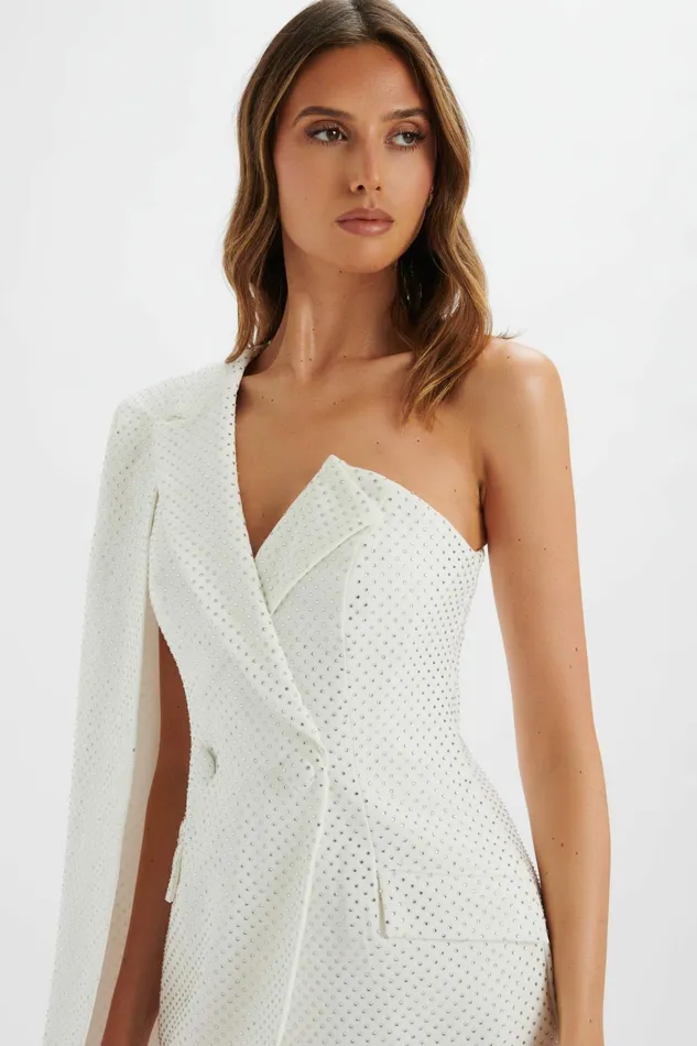 Lavish Alice Cape Dresses MARCY Crystal Embellished One Shoulder Cape Blazer Dress In White White 8211 Women Lavish Alice Cape Dresses MARCY Crystal Embellished One Shoulder Cape Blazer Dress In White White 8211 Women